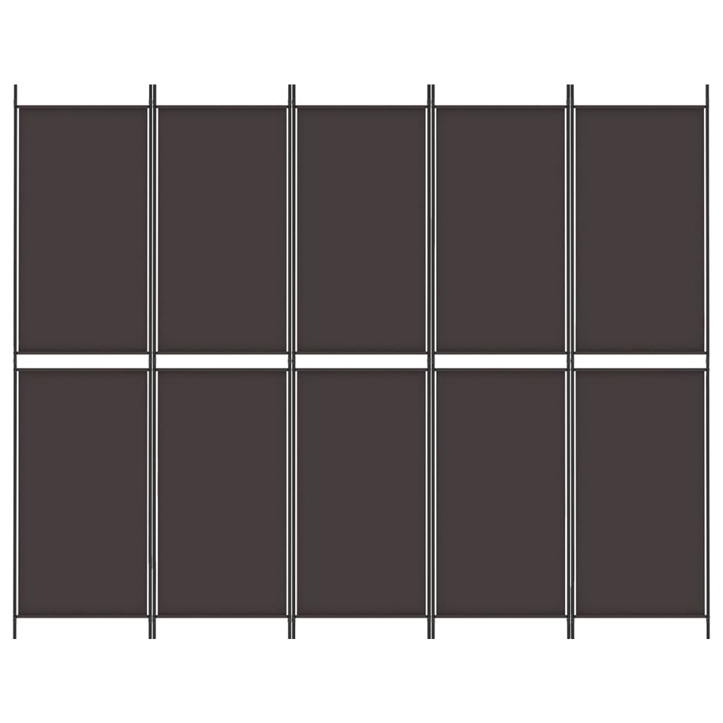 vidaXL مقسم غرفة 5-ألواح بني 250×200 سم قماش