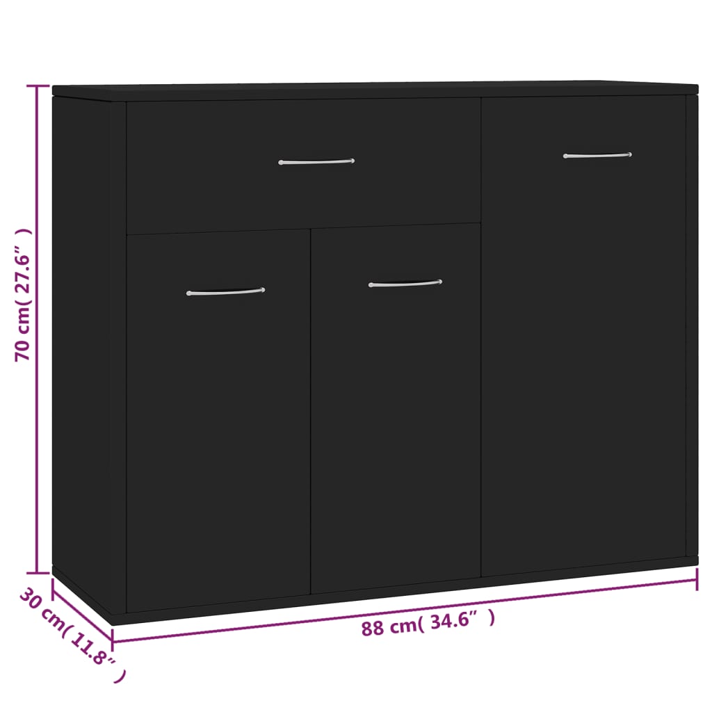 vidaXL خزانة جانبية أسود 88×30×70 سم خشب مضغوط