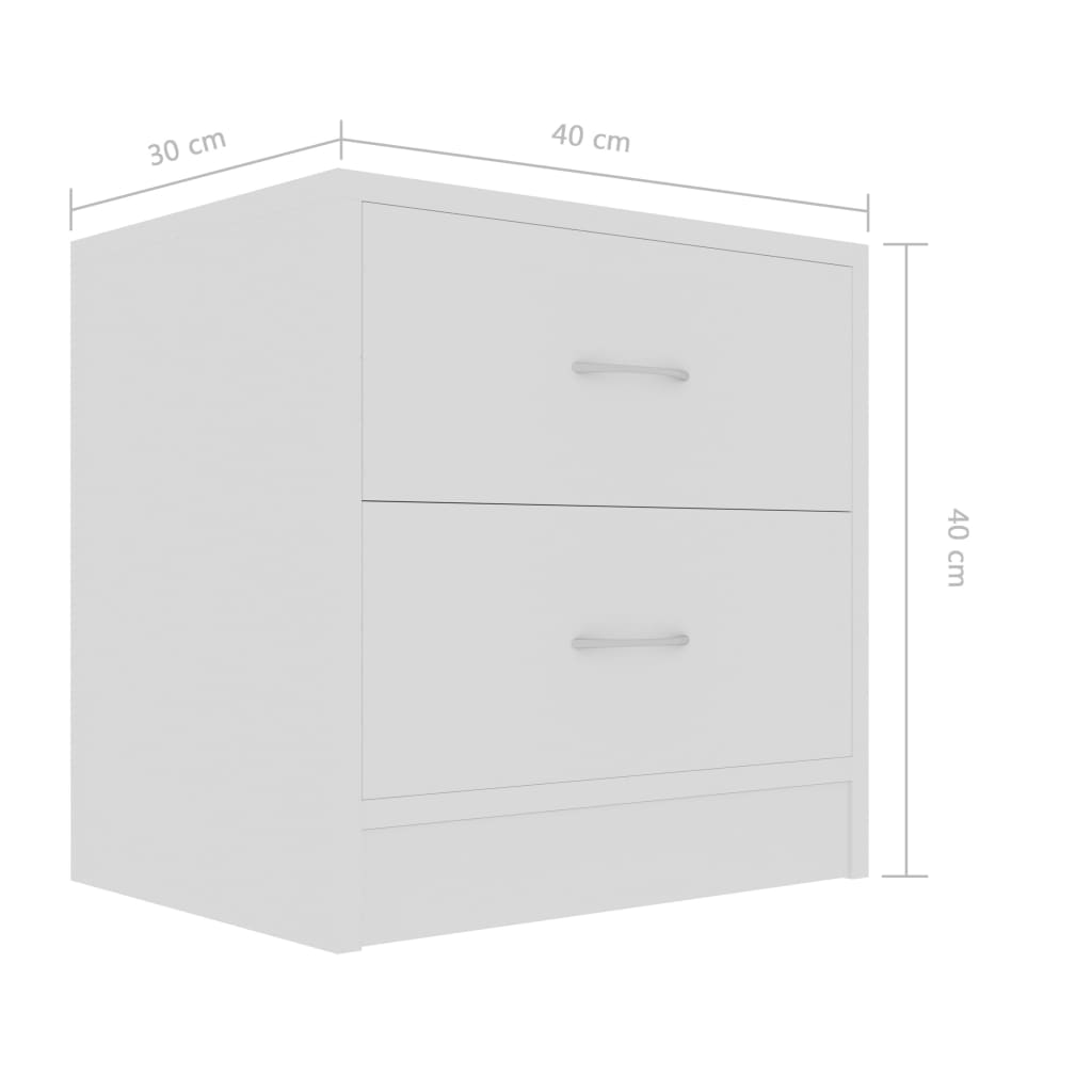 vidaXL خزانات سرير جانبية 2 ق أبيض 40×30×40 سم خشب مضغوط