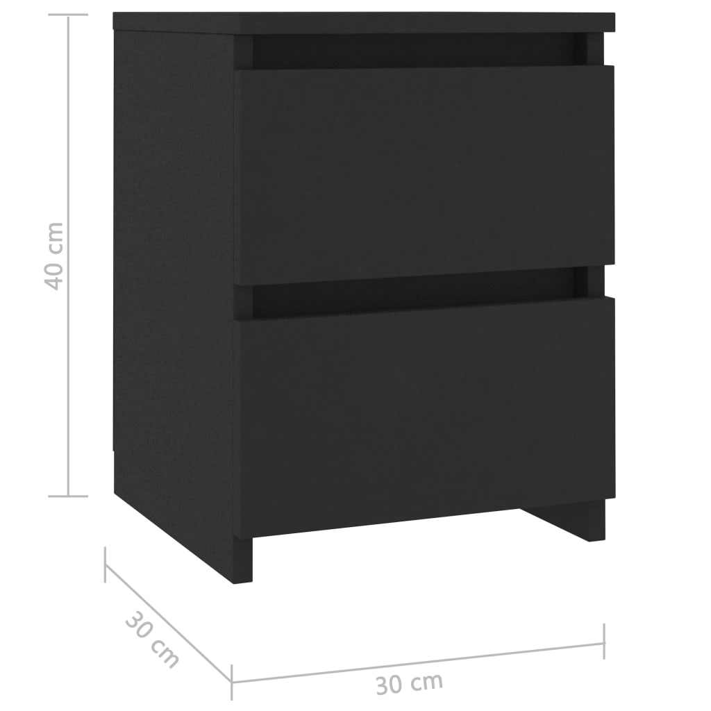 vidaXL خزانات سرير جانبية أسود 30×30×40 سم خشب مضغوط