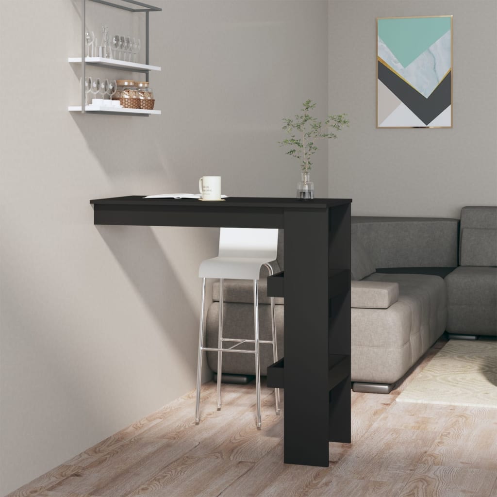 vidaXL طاولة بار جدارية أسود 102×45×103.5 سم خشب صناعي