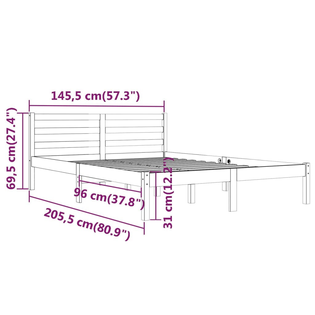 vidaXL إطار سرير خشب صنوبر صلب 140×200 سم بني عسلي