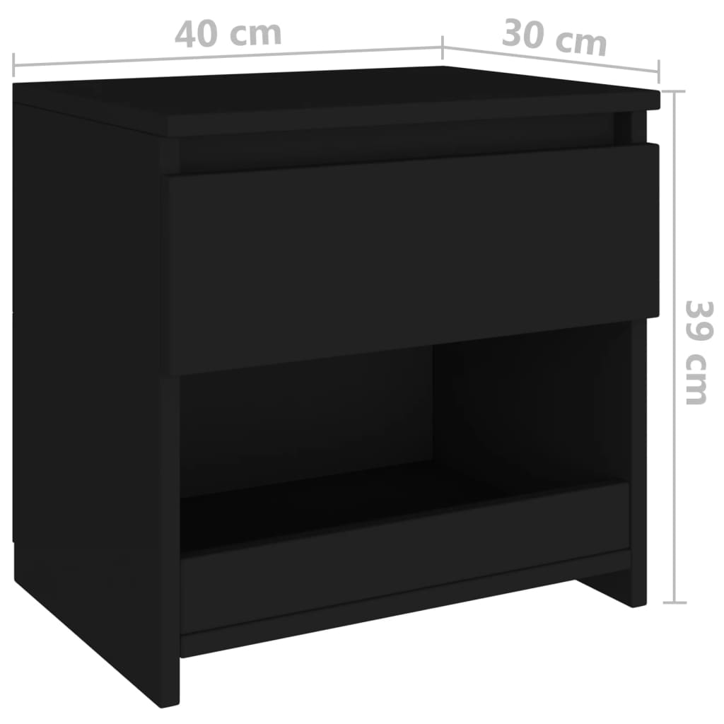 vidaXL خزانة جانب السرير أسود 40×30×39 سم خشب حبيبي