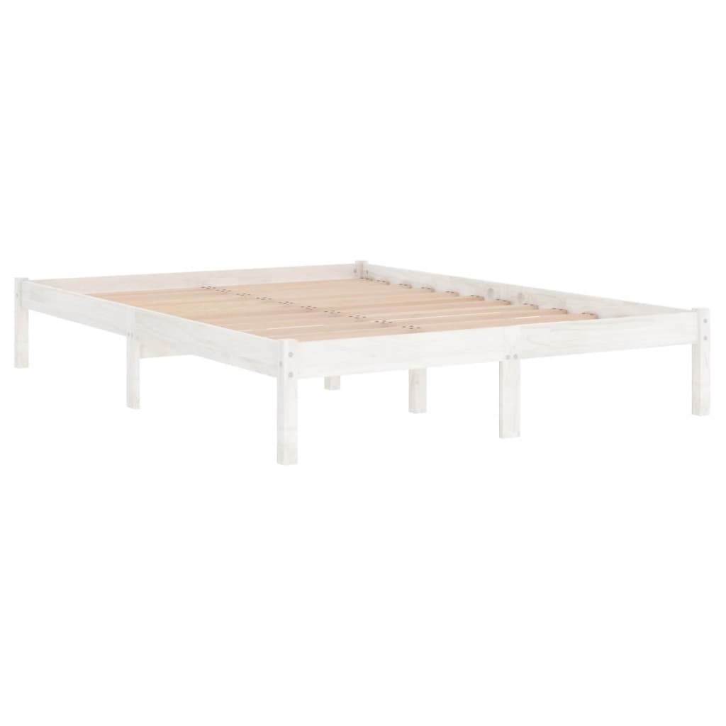 vidaXL إطار سرير خشب صنوبر صلب أبيض 150×200 سم 5FT حجم كينج