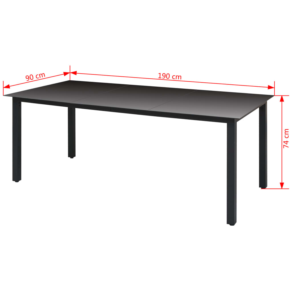 vidaXL طاولة حديقة أسود 190×90×74 سم ألومنيوم وزجاج
