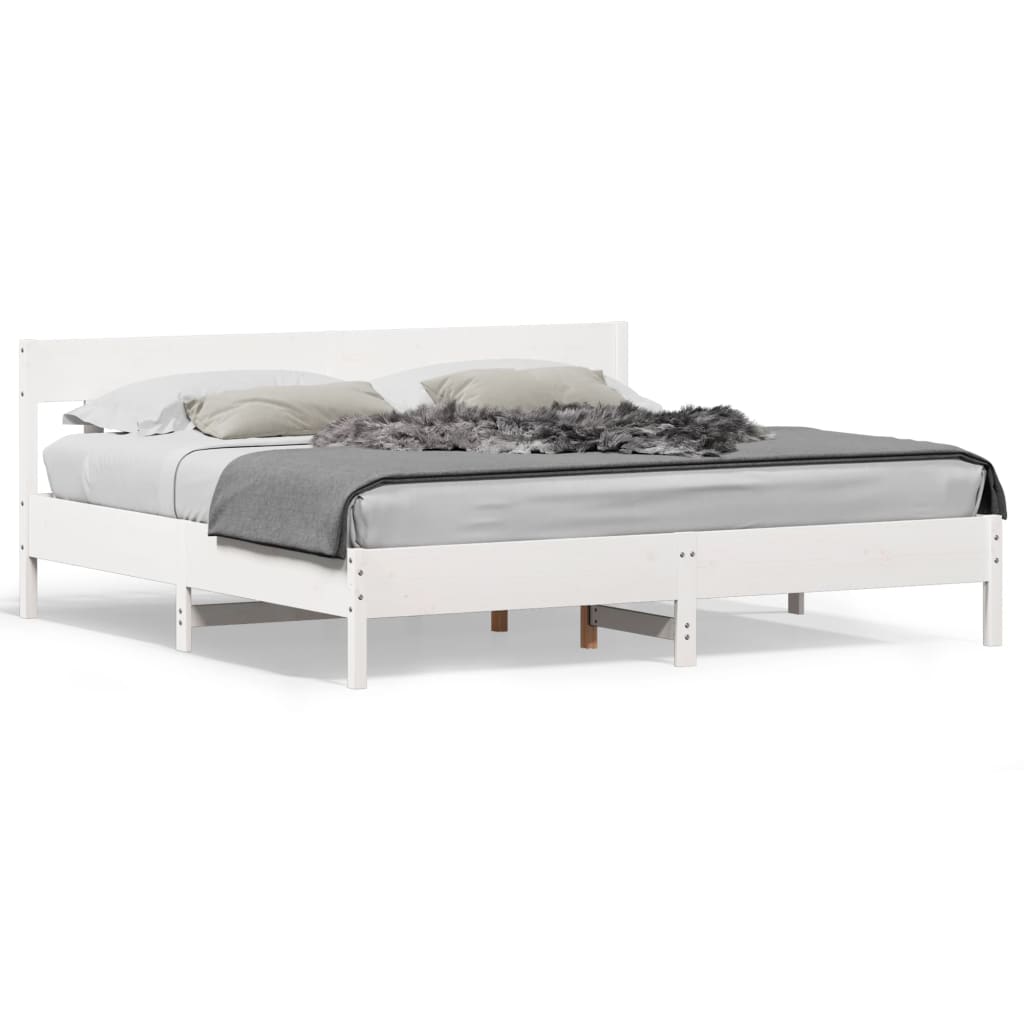 vidaXL إطار سرير مع ظهر سرير لون أبيض 200x180 سم خشب صلب صنوبر