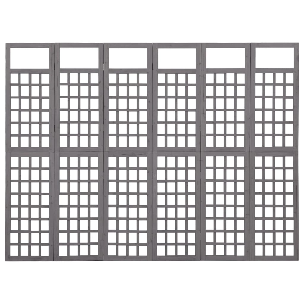vidaXL مقسم غرفة/تعريشة 6 ألواح خشب تنوب صلب رمادي 242.5×180 سم